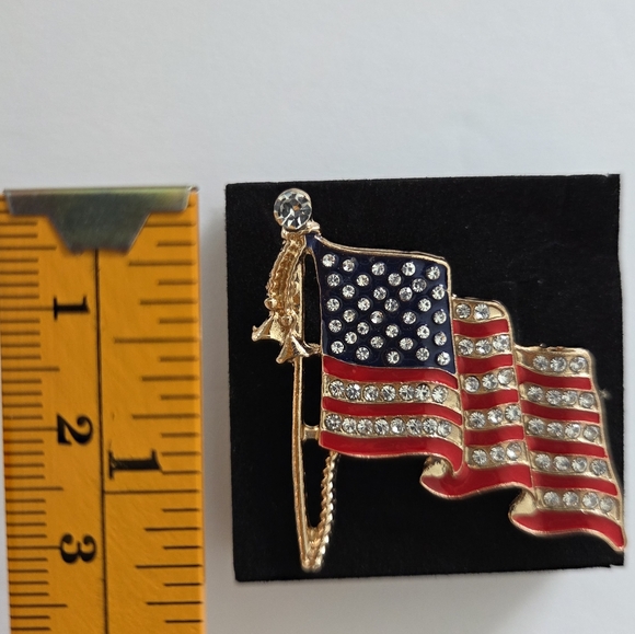 Veteran USA Brooch Crystal Rhinestones Waving Flag + 2 Remembrance/Memorial Pins - Picture 3 of 7